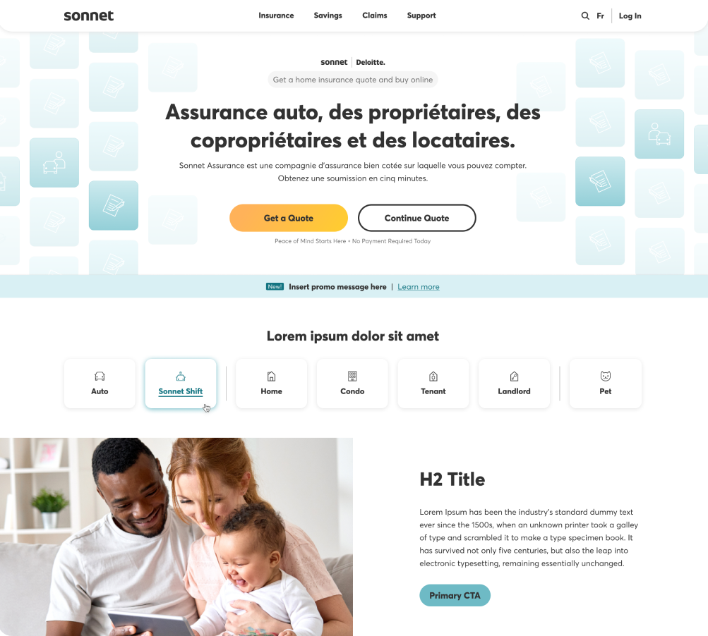 Hi-fi hero, centred copy over an icon-pattern field